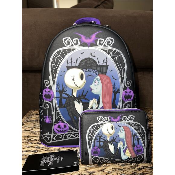 Loungefly Nightmare Before Christmas Jack Sally Pumpkin Frame Mini Backpack Set - Picture 1 of 9
